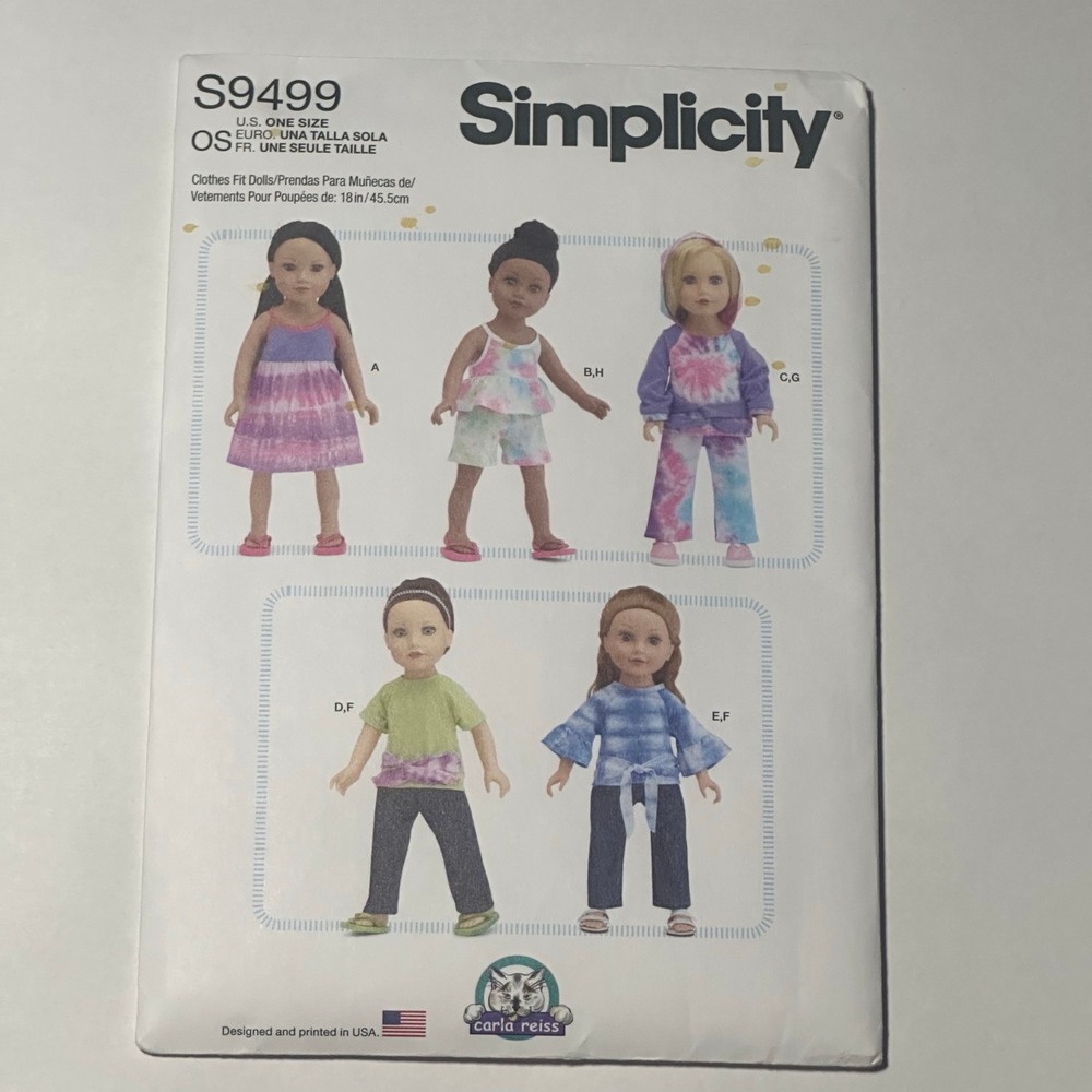 Simplicity S9499 UNCUT Doll‎ Clothes Sewing Pattern OS Multicolor